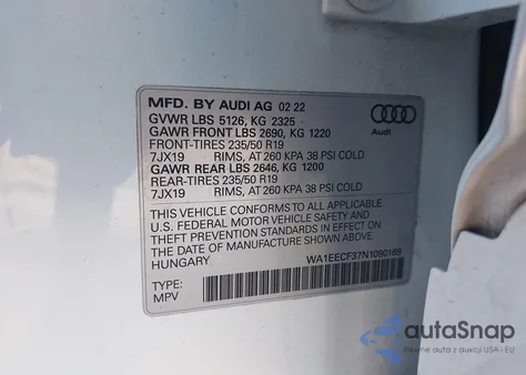 2022 Audi Q3 Premium Plus 45 Tfsi S Line Quattro Tiptronic z USA, uszkodzony, nr VIN WA1EECF37N1090169